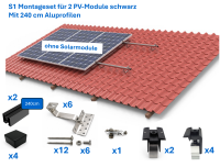 Ziegeldach Montage-Set schwarz mit 240cm Aluprofilen...