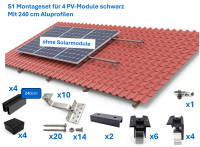 Ziegeldach Montage-Set schwarz mit 240cm Aluprofilen...