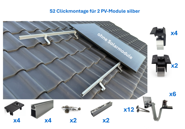 S2 Ziegeldach Clickmontage-Set für 2 PV-Module vertikal